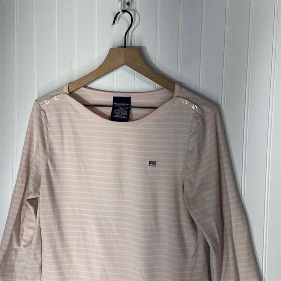 Ralph Lauren Polo Jeans Pink Stripe Button Shoulder Top L Nautical Preppy - Picture 2 of 7
